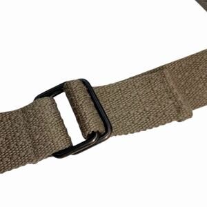 Men’s Canvas Web Belt Double D-Ring Buckle Beige Cream Military Style Size Large